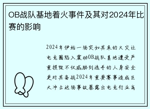 OB战队基地着火事件及其对2024年比赛的影响